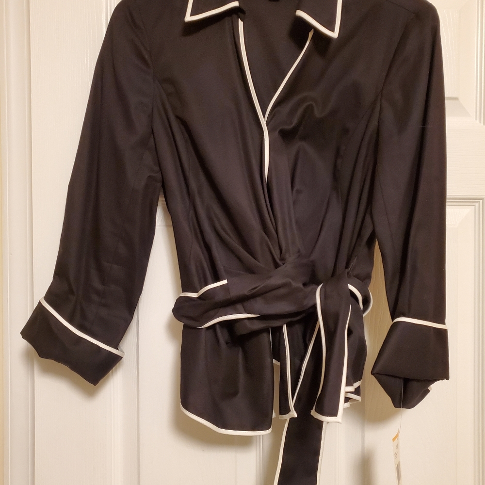Jones New York Signature black wrap blouse